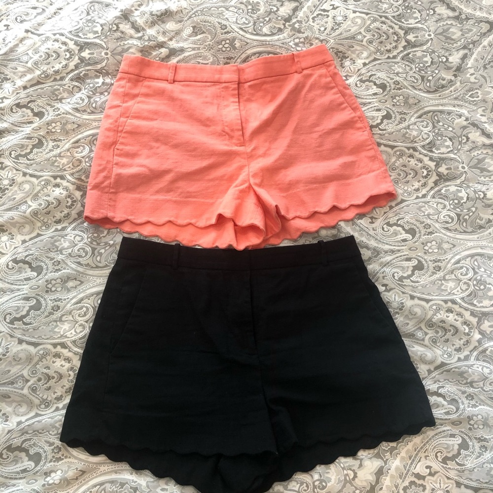 2 pairs of JCrew linen-cotton scalloped hem shorts